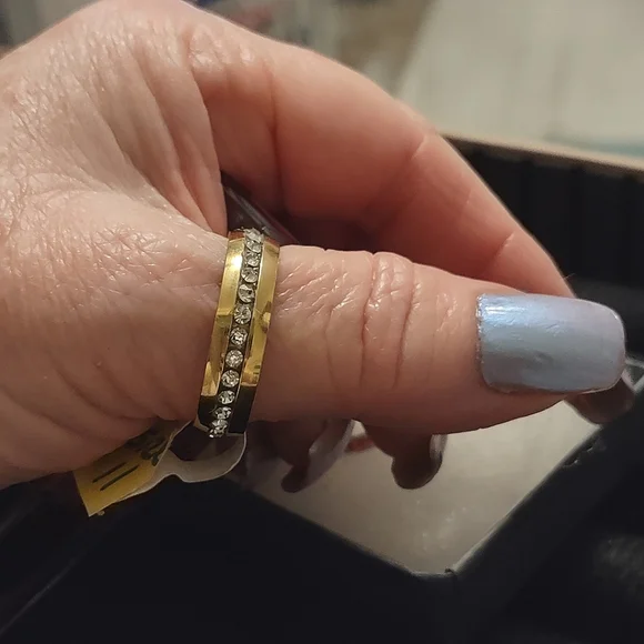 Stainless Steel Gold Plated Band w/ Crystals - Picture 2 of 7